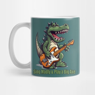 A T-Rex Dinosaur Singing Madly & Playing a Big Axe Mug